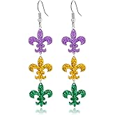 WCRAZYE Mardi Gras Dangle Earrings for Women Acrylic Carnival Theme Mask Lips Hat Lobster Modelling Earrings for Holiday Mardi Gras Gifts