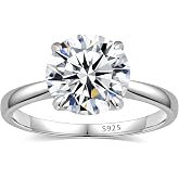 Elio Passero 925 Sterling Silver Round Moissanite Engagement Ring for Women | Round Cut Solitaire &amp; Pave Moissanite Rings for Women with 18K Gold Plated,Wedding travel Engagement Rings 0.5/1/1.5/2/3/4CT