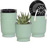 T4U Mini Self Watering Plant Pots Indoor 6 Pack 10cm Green Plastic Pots