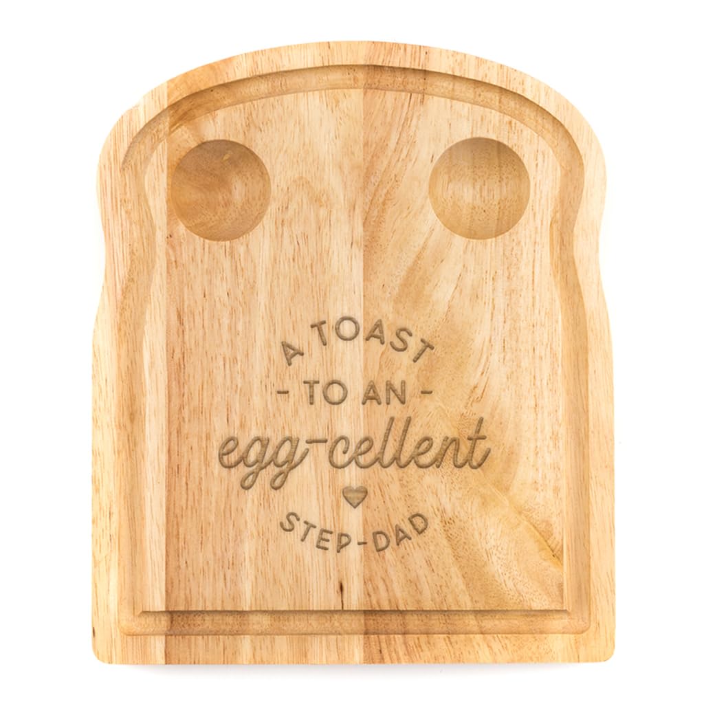 Breakfast Egg Board - "A Toast to an Egg-cellent" Birthday Gifts, Mum, Dad from Son Kids Daughter Baby - Unique Mothers Day Fathers Day Idea - Funny Engraved Pun Design Natural Wood (STEPDAD)