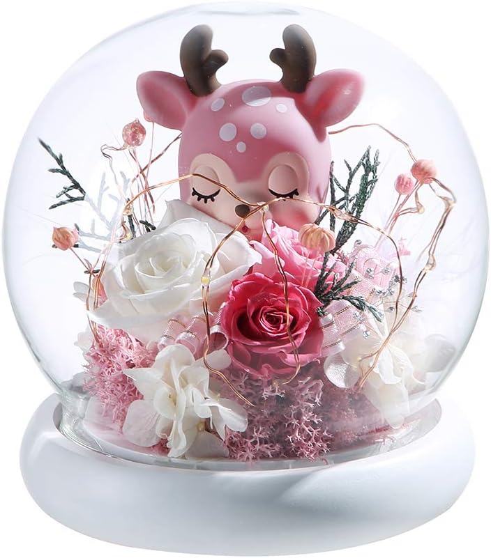 ANLUNOB Forever Rose Handmade Glass Roses The Unicorn and The Deer in A Glass Dome -Mothers Day Birthday Gifts for Children Girls Women Weddings, Anniversaries, Christmas Decoration