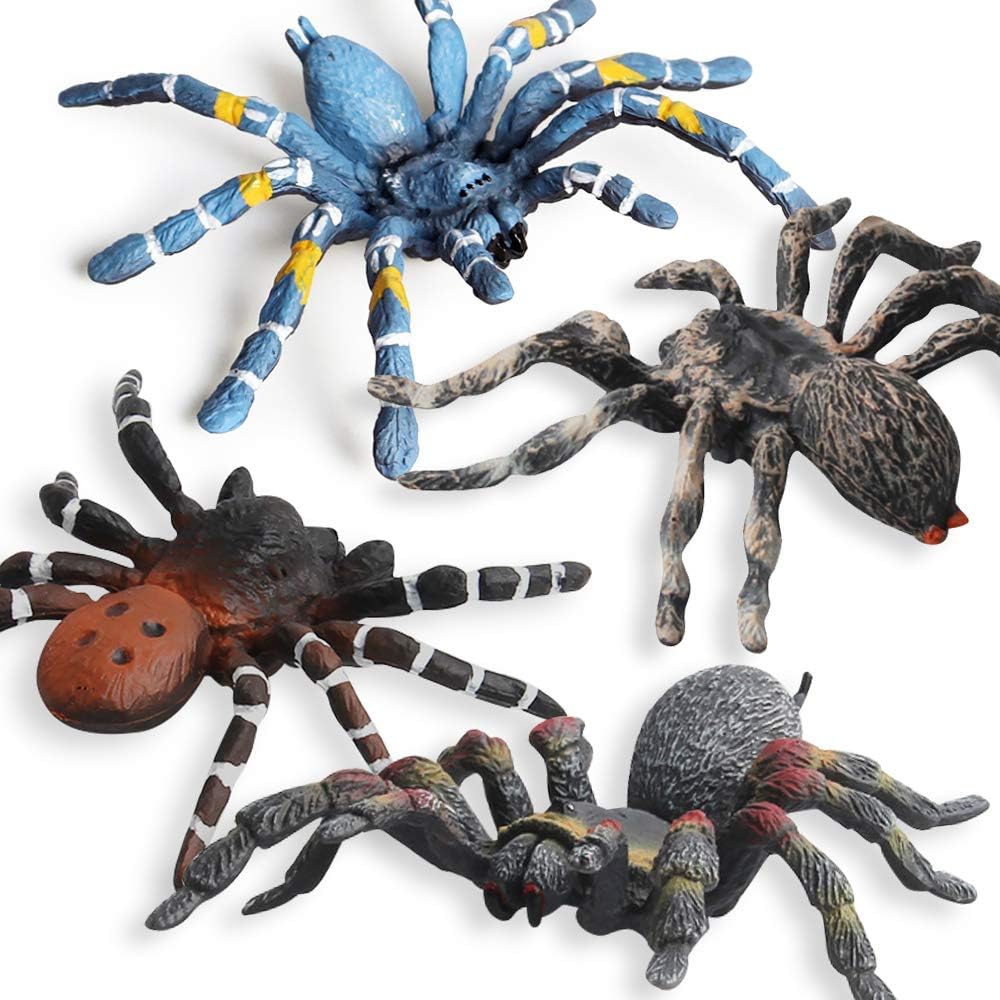 Fantarea Realistic Fake Wild Life Forest Jungle Animal World Figures Model Spiders Tarantula Model Set Toys for 5 6 7 8 Years Old Boys Girls Kid Insect Cake Topper Desktop Decor Playset(4 pcs)