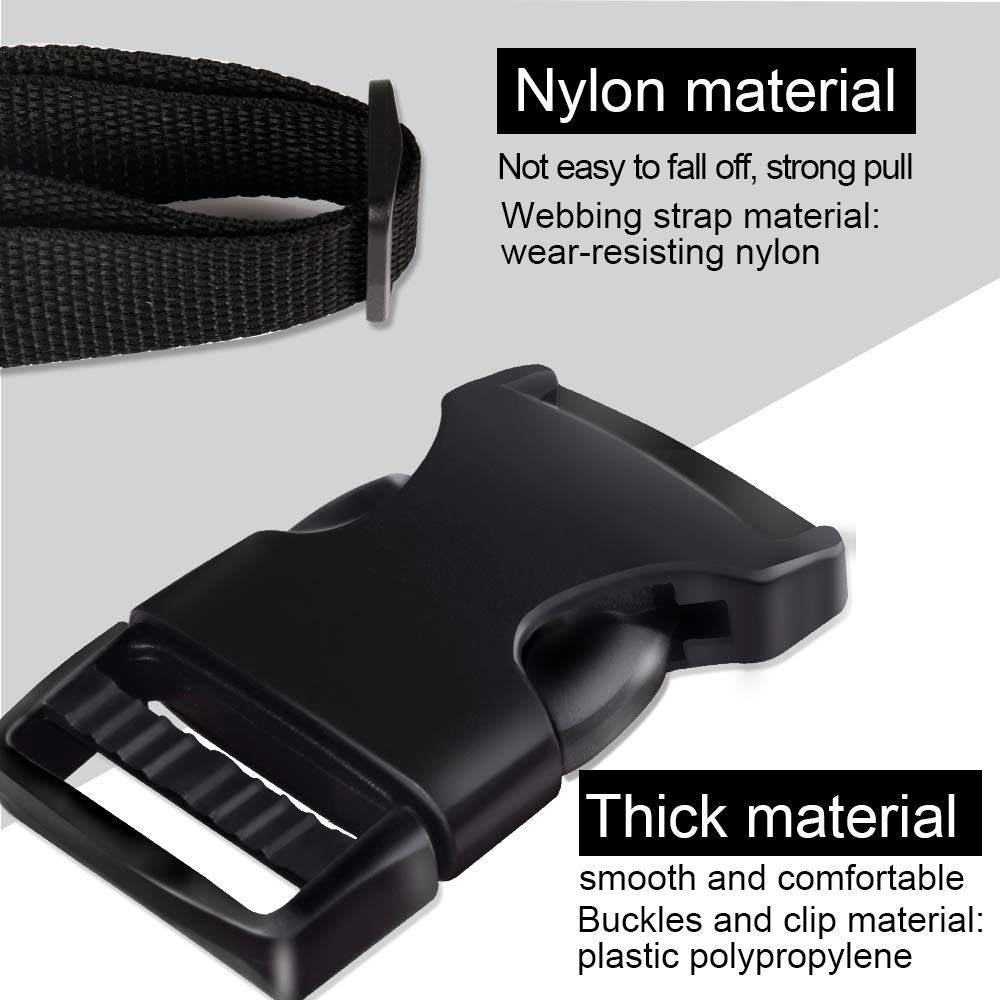Buckles Strap Set, YGDZ 10 Yards 1 Inch Nylon Webbing Strap with 20 Set Side Release Plastic Buckles for Luggage Strap Backpack Repairing, Black