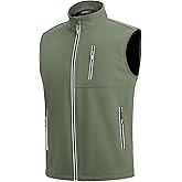 WULFUL Men's Windproof Lightweight Golf Vest Outerwear with Pockets, Softshell Sleeveless Jacket for Travel Hiking Running