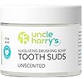Uncle Harry's Non-Abrasive Unscented Brushing Soap Tooth Suds | Natural Remineralizing Toothpaste Freshens Breath & Promotes Enamel | Vegan Fluoride Free Toothpaste (2 oz)