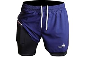 Men's 2 in 1 Running Shorts Gym Athletic Shorts Outdoor Jogging Workout Training Shorts