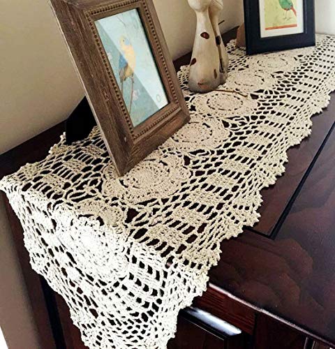 Damanni Oval Cotton Handmade Crochet Lace Table Runner Doilies Table Dresser Scarf Décor,12 Inch by 51 Inch，Beige - Thumbnail 4