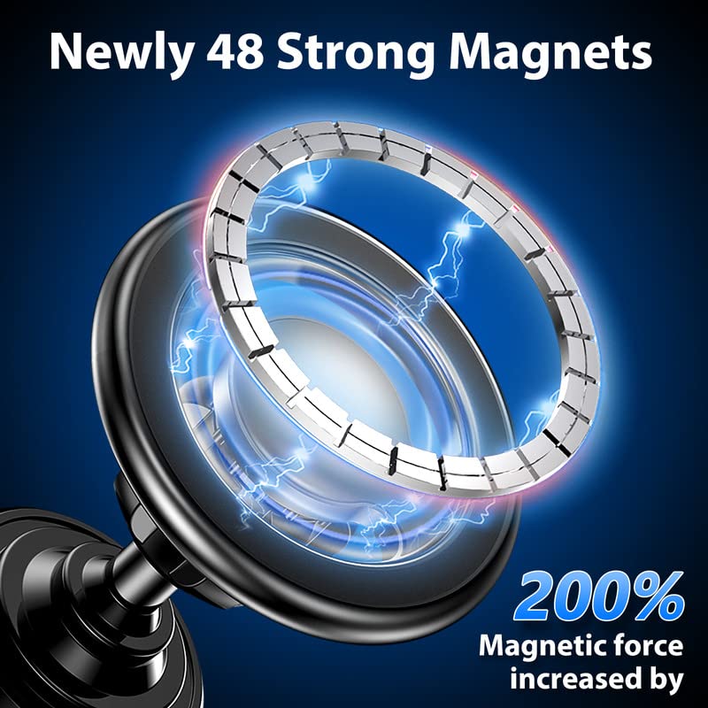 Tiafife for Magsafe Car Mount - 2 in 1 Magnetic Phone Holder for Car - 1s Put and Take - 48 Super Magnet + Super 3m Adhesive - Fit for Vent Dashboard and Compatible with All Smart Phones Black-24