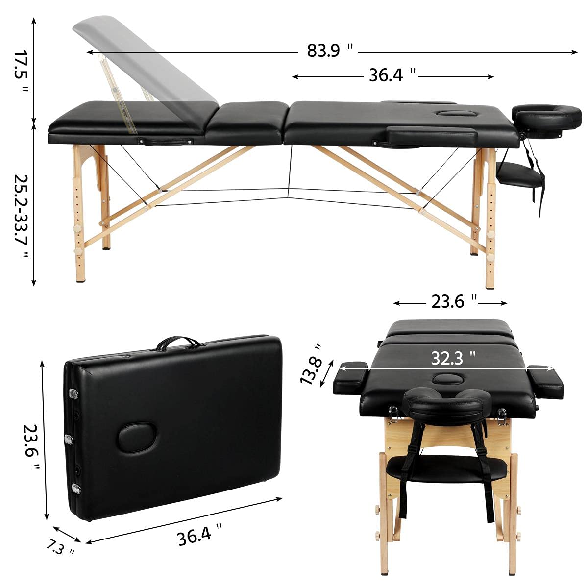 Yaheetech Massage Tables Portable Adjustable Massage Bed Foldable