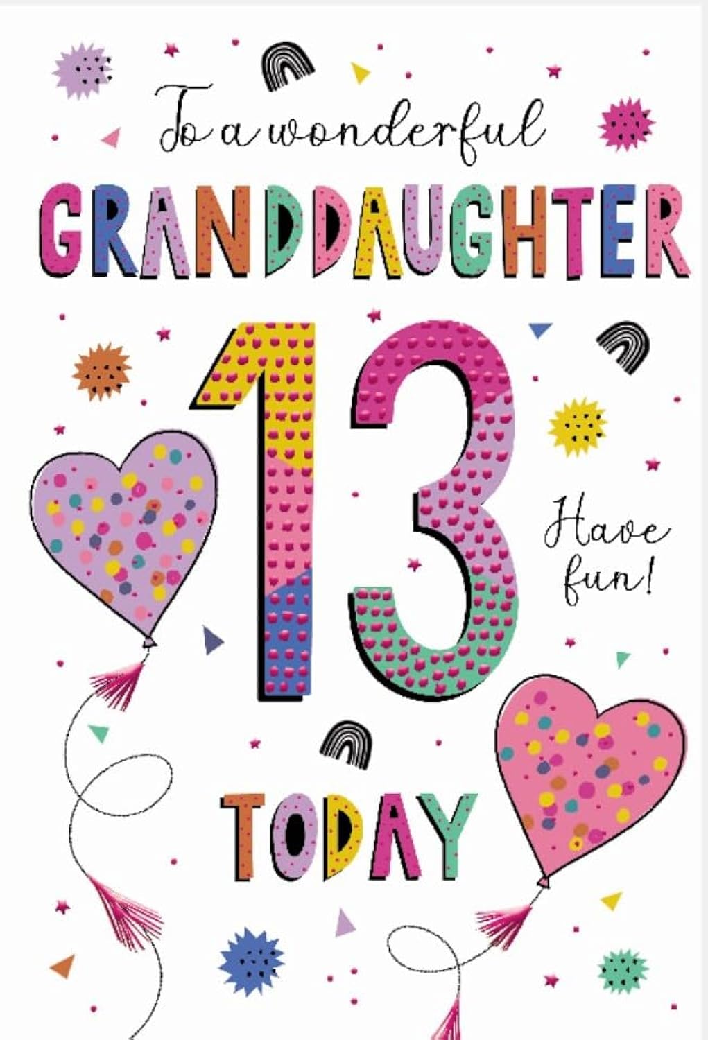 Granddaughter 13th Birthday Card - Age 13 - Heart Balloons Design - Special Finishes - Made in the UK