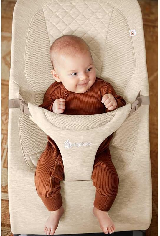 Bouncer Evolve 3-en-1 d'Ergobaby, Transat ergonomique pour nouveau-nés de la naissance à la petite enfance, balancelle avec insert pour nouveau-né (2,5 kg - 13,2 kg) (Cream)