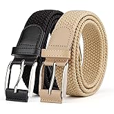 2 Pieces Braided Woven Elastic Stretch Canvas Belts for Men Women