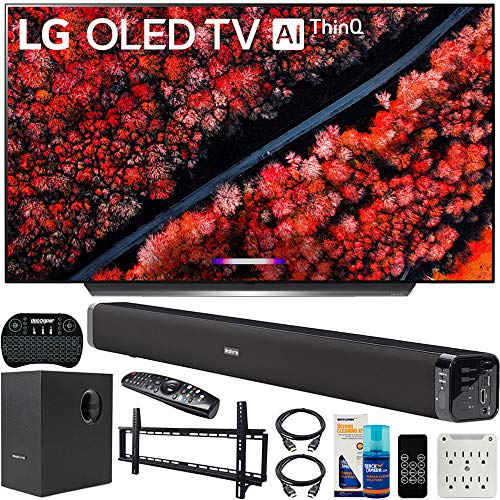 LG OLED65C9PUA 65″ C9 4K HDR Smart OLED TV w/AI ThinQ (2019) w/Soundbar Bundle Includes Deco Gear 60W Soundbar with Subwoofer, 37-70″ Low Profile Wall Mount Kit, 2.4GHz Wireless Keyboard and More