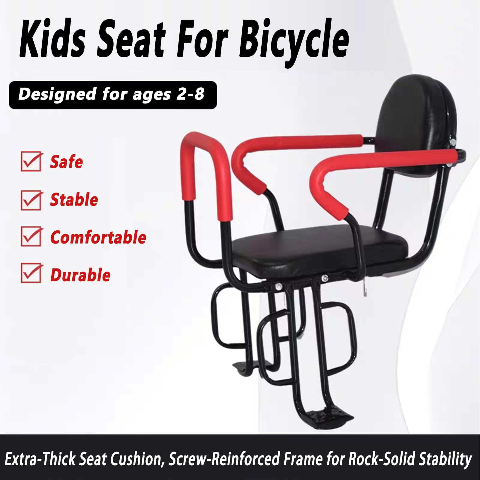 HYYTEIBL Kids Bicycle Seat, Rear Frame Child Carrier Bike Chair, Back Mount with Handrail and Safety Belt for Children, Toddlers