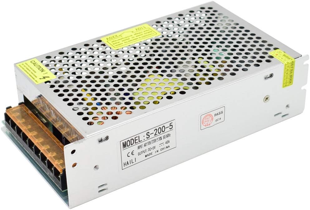 AC 110V/220V to DC 5V 40A 10W Switching Power Supply AC-DC Power adapter Transformer(5V 40A), Silver, 5V-40A-200W