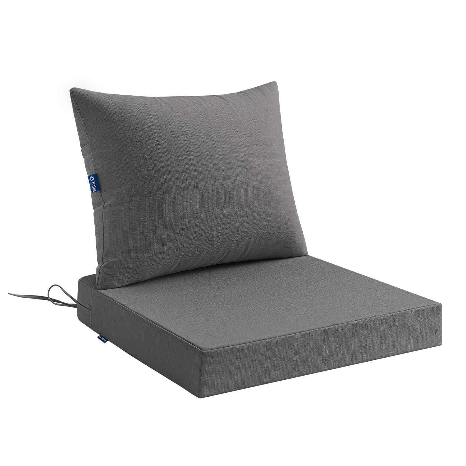 Photo 1 of MIULEE Dark Grey Outdoor Seat Cushion Set 24x24 Inch Linen Textured Waterproof & 3 Year Color Fastness Seat and Back Cushion with Ties No Slip Design for Patio Furniture Chair Sofa Couch