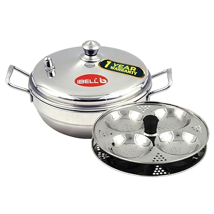 iBELL Stainless Steel Multi Purpose Kadai with 2 idli Plate(8 Idli) and Steel Lid