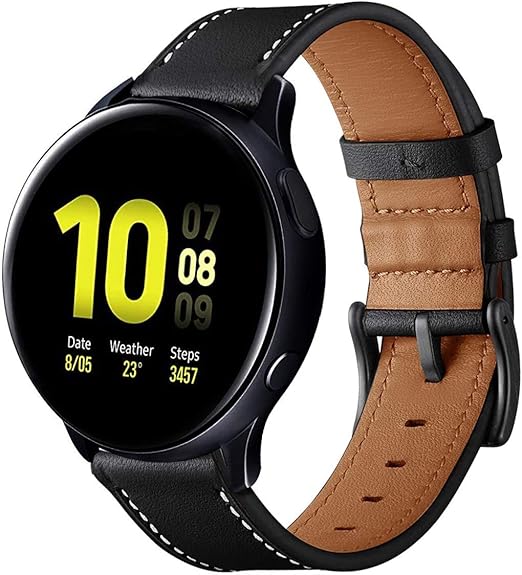 Amazon Com Hatalkin For Samsung Galaxy Watch Active 2 Band 40mm 44mm 20mm Leather Compatible Samsung Watch Watch 3 41mm Active Active 2 42mm Band For Men Women Replacement Wristband Black Clothing