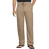 DOWMQ Men's Linen Casual Pants Loose Straight Elastic Suit Waist Drawstring Trousers Lightweight Beach Vacation Pants