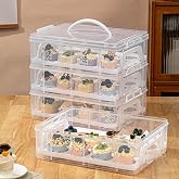 4-Tier Cupcake Carrier Stackable Storage Container,Store up to 48 Cupcakes | Plastic stackable trays with Lid and Handle. Lightweight for parties, baking, travel. Keeps cupcakes secure. BPA-free.