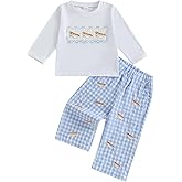 Fufuriprefer Toddler Baby Boy Clothes Cute Embroidery Long Sleeve Top + Plaid Gingham Pants Trendy 2Pcs Set Fall Outfit