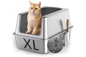 PAULMELE All Stainless Steel Cat Litter Box with Lid,Jumbo XL Metal Litter Box with 13.8''High Sides Cover,Extra Large Enclosed Litter Boxes for Big&Multiple Cat,Anti Urine Leakage,Odor Free,with Metal Scoop