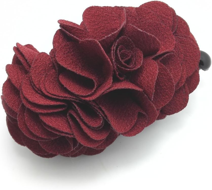 MeilliwishFlowers Rose Hair Clip Ponytail Holder(H41)(WineRed)