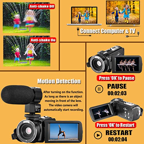 Ultra Video Camera Camcorder For Vlogging KENUO FHD 1080P 26MP 30FPS WIFI IR Night Vision Digital Cameras Webcam for For Youtube, 3.0 Inch IPS Touch Screen Camcorder Recorder with Microphone,Lens Hood