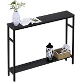 Timberer Narrow Console Table, 39.4&rdquo; Sofa Table with Adjustable Shelf | 2-Tier Long Skinny Table for Hallway, Entryway, Living Room, Foyer, Black