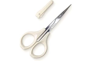 Humbee Eyebrow Scissors Self Care Tools Small Scissors for Facial, Nose, Eyebrow, Mustache, and Beard Hair Trimming & Grooming, Straight Edge, White Short Cap