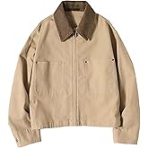 Zoziiee Womens Cropped Bomber Jacket Corduroy Collar Barn Coat Lightweight Utility Zip Up Cotton Canvas Workwear
