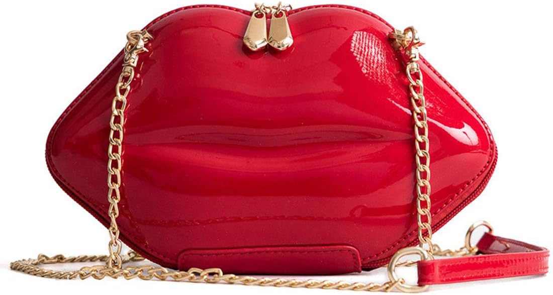 Dreamys Evening Clutch Purses Handbag Leather Lips-shaped Crossbody Bags for Women, Red, One Size