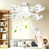Ceiling Fan Light Remote Control 3 Speeds 3 Colors 2 Timers Quiet Temperatures, E26 E27 Socket Ceiling Fan in Light for Bedroom Living Room Kitchen Garage