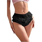 SHENHE Women's Satin Panty Ruffle Lace Trim Mid Rise Bow Underwear Silky Soft Brief