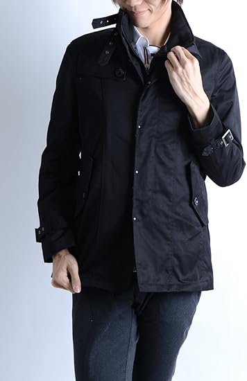 Amazon ルイスシャブロン Louis Chavlon ショートトレンチ メンズ フロントレイヤード ショート丈 トレンチ コート 49 ブラック L コート ジャケット 通販