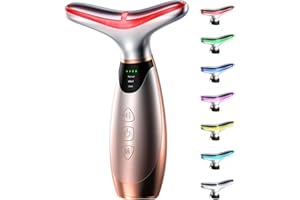 Pedete Facial Massager, 7 Colors Red Light Therapy for Face and Neck, Face Lift Device with 113°F Heating Vibration for Multi Skin Care