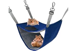 Petmolico Ferret Hammock Bunkbed, Warm Fleece Hamster Swing Snuggle Bed Cage Accessories for Rat Guinea Pig Sugar Glider Squirrel Chinchilla, Blue