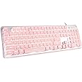 LANGTU Computer Keyboard, Backlit LED Pink for Office, All-Metal Panel USB Wired Membrane, 25 Keys Anti-ghosting, 104 Keys Laptop Compatible