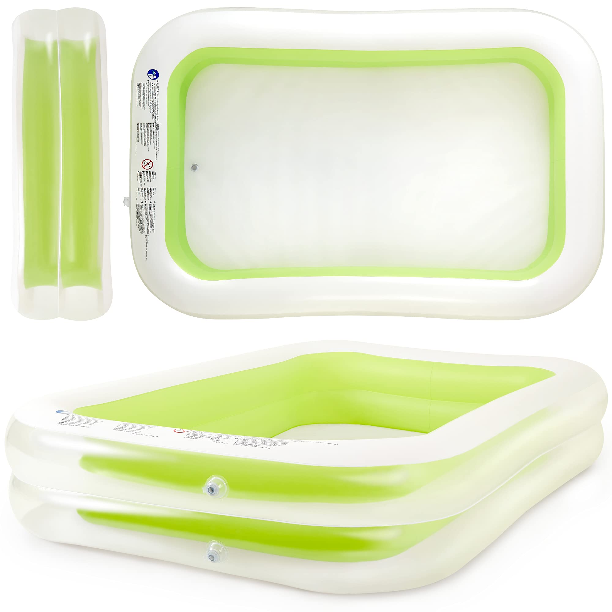 SUNMER Large Inflatable Family Paddling Pool - 262CM x 175CM Rectangular Garden Swimming Pool for Kids & Adults – Heavy Duty Dual Ring Design, Portable Ball Pit & Inflatable Tub for Garden - Green