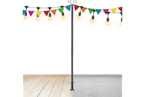 JAOTREL String Lights Pole, 9FT Backyard Lights Outdoor Garden Wedding Decoration with Rust Bracket LED or Suspended Light Solar Bulb Upgrade Suitable for Wooden Floors or Indoors