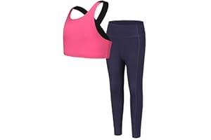 YMZIA Girls Yoga Leggings Girls Athletic Leggings Training Bras Set Kids Gym Crop Tank Top Activewear Set for 5-13Years