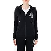 A | X ARMANI EXCHANGE Women's Studded Icon Zip Up Hooded Sweatshirt