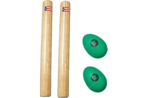 DP Music Hand Percussion Musical Instrument Set - Include: 1 Pair 8 Inch Rhythm Sticks Wood Claves with Puerto Rico Flag and 1 Pair Egg Shakers (DPPR-Clave-GN)