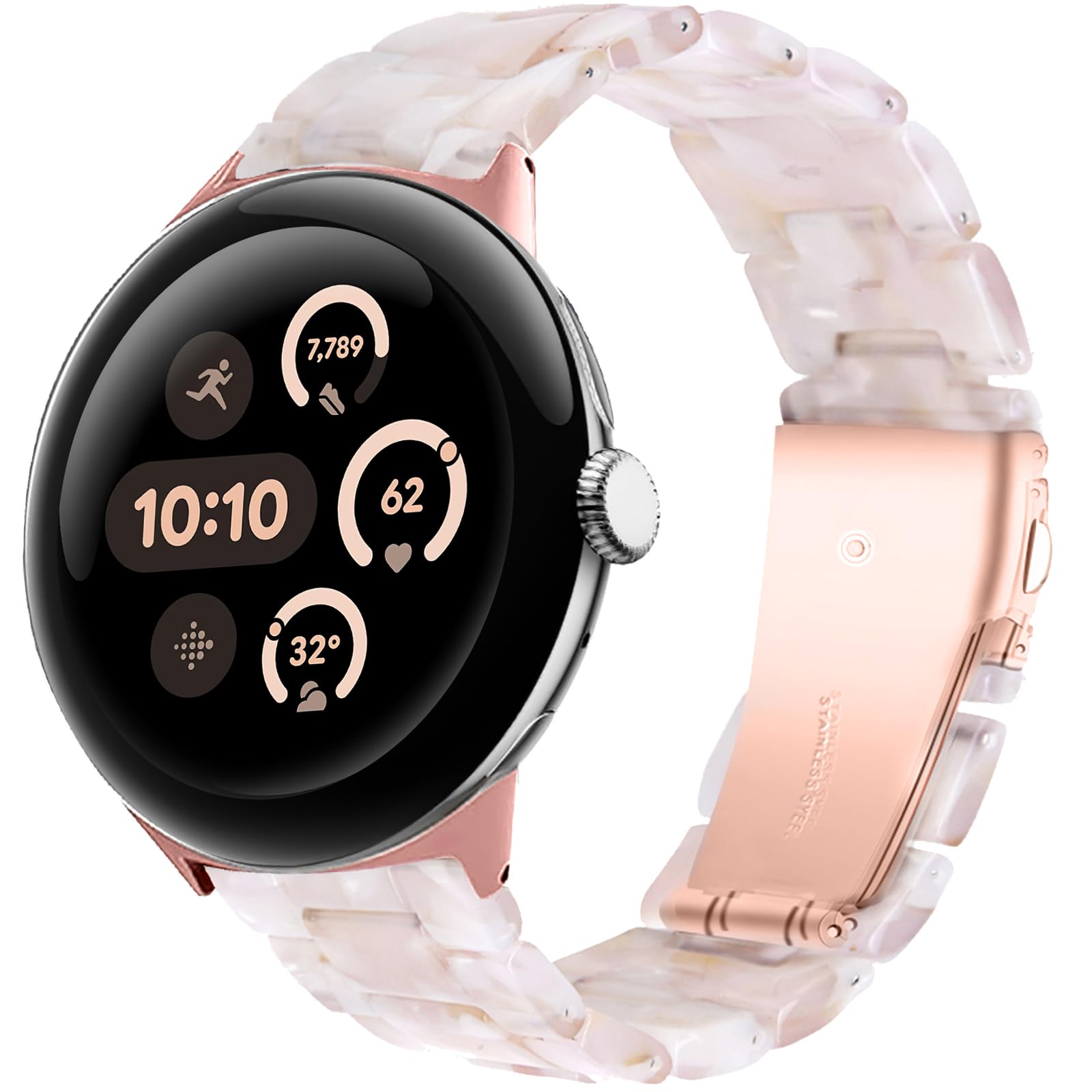 Miimall Resin Strap for Google Pixel Watch 4/3/2/1 41mm, Men Women Lightweight Thin Band with Metal Buckle Adjustable Replacement Wristband for Pixel Watch 4 41mm-Pink Flower
