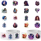 Descendants Stickers (1000pcs), 16 Sheets Aesthetics 1.5in Cartoon Decal Roll Self Adhesive Seals for Birthday Party Decoration Water Bottle Laptop Scrapbook Cards Envelope