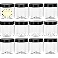 TUZAZO 4 Oz Plastic Container Jars with Lids and Labels BPA Free, Empty Round Clear Cosmetic Slime Jars for Lotion, Cream, Ointments, Body Butter, Makeup, Travel Storage (12 Pack)