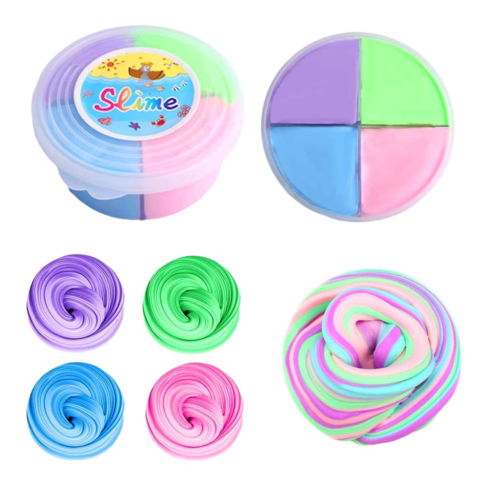 4 Colors Fluffy Cloud Butter Cake Slime, Super Soft & Non-Sticky Fluffy Cloud Slime Green, Blue, Purple & Pink, DIY Toy Gifts for Kids