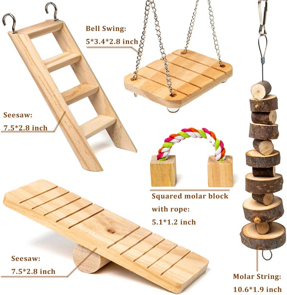 Labeol Hamster Chew Toys Small Animal Boredom Breakers Cage Accessories Pet 11 Pcs Natural Wooden Toys Hamster Ball Swing for Rat Guinea Pig Chinchilla Gerbils Rabbit Parrot Syrian - Image 5