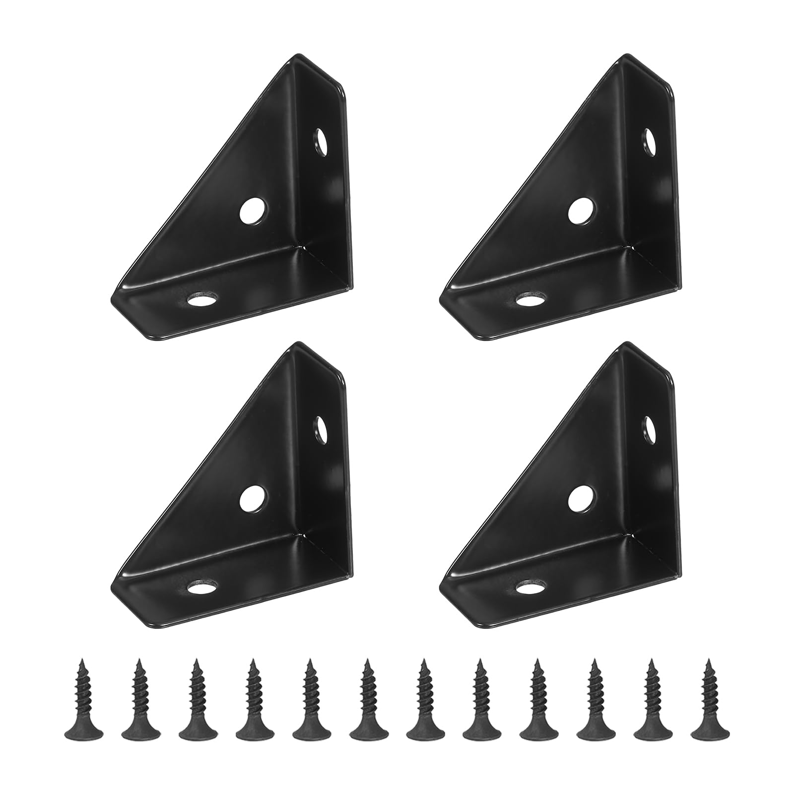 PATIKIL Corner Braces 1.5 x 1.5 Inch, 4 Pieces Triangle Shelf Bracket Joint Right Angle Bracket Cold Rolled Steel Braces Joining Support with Screws for Desk Bed Edge, Black