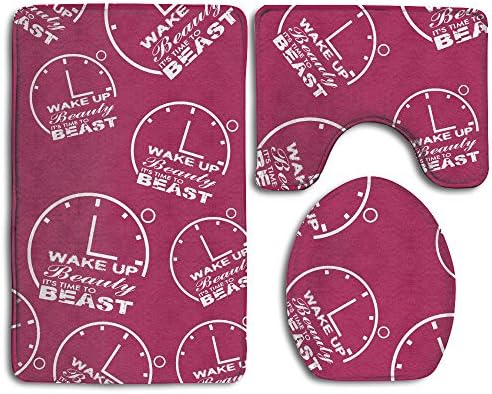 Wake Up Beauty Its Time To BEAST Funny 3 Piece Bathroom Rug Set Washable Bathroom Rug Set